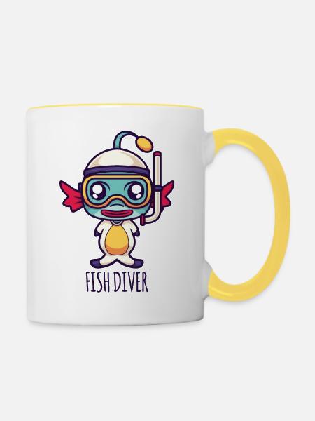 Fish Diver - Tasse zweifarbig - Weiß/Gelb