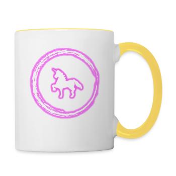 Glühen-Kreis-Rosa-Einhorn-Neon-glühender Effekt Retro - Tasse zweifarbig - Weiß/Gelb - Rechts