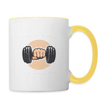 Keine Schmerzen kein Kebab Gewichtheben Fitnessstudio Geschenk - Tasse zweifarbig - Weiß/Gelb - Rechts
