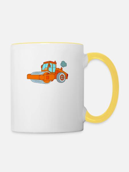 Dampfwalze - Fahrzeug Baustelle - Tasse zweifarbig - Weiß/Gelb