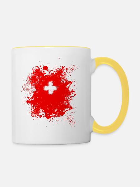 Schweiz Schweizer 1.August Stolz Geschenk - Tasse zweifarbig - Weiß/Gelb