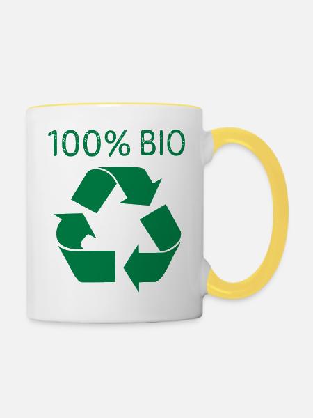 100% Bio - Tasse zweifarbig - Weiß/Gelb