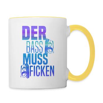 Der Bass muss ficken, Boxen, - Tasse zweifarbig - Weiß/Gelb - Rechts