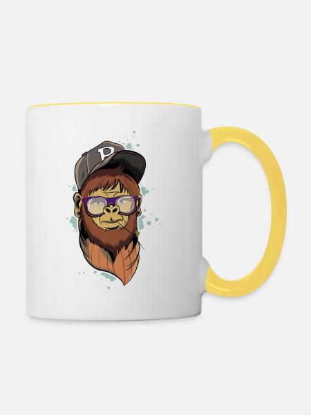 Hipster Monkey - Tasse zweifarbig - Weiß/Gelb