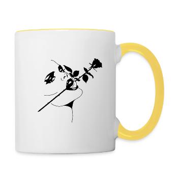 Woman - Rose in the mouth - Contrasting Mug - white/yellow - Right