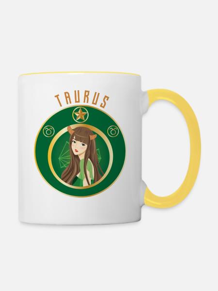 Sternzeichen - Horoskop - Stier - Geschenk - Tasse zweifarbig - Weiß/Gelb