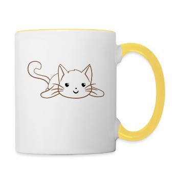 Katze - Katzen T-Shirt - Katzen - Faulpelz - Tasse zweifarbig - Weiß/Gelb - Rechts