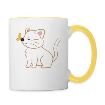Chat - chats T-shirt - chats - papillon - Mug contrasté - blanc/jaune - Droite