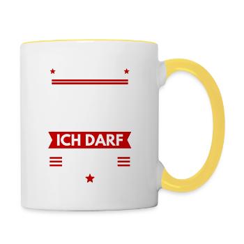 Ich bin 60 ich darf das, 60. Geburtstag, Geschenk - Tasse zweifarbig - Weiß/Gelb - Rechts