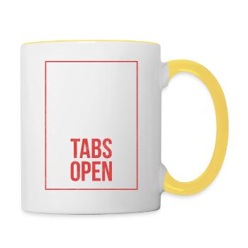 Mein Gehirn hat zu viele Tabs offen Lustiges Shirt - Tasse zweifarbig - Weiß/Gelb - Rechts