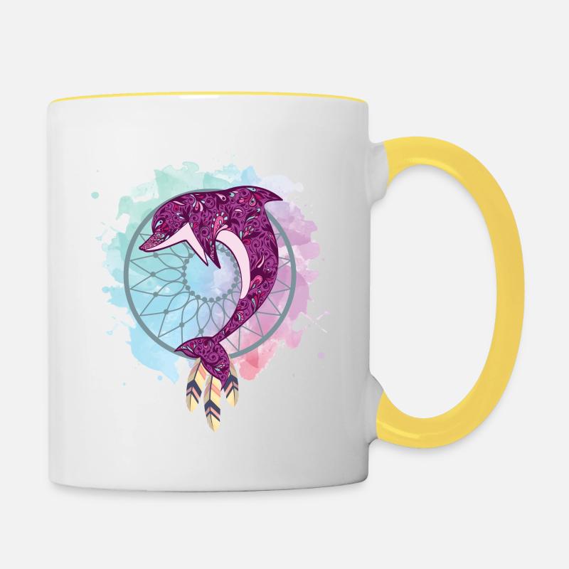 Dream catcher dolphin - Contrasting Mug - white/yellow