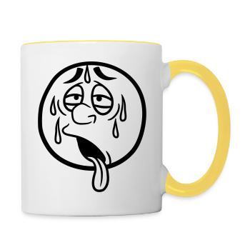 cercle de dessin animé visage dessin animé rond soleil épuisé - Mug contrasté - blanc/jaune - Droite