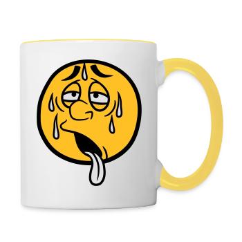 cercle de dessin animé visage dessin animé rond soleil épuisé - Mug contrasté - blanc/jaune - Droite