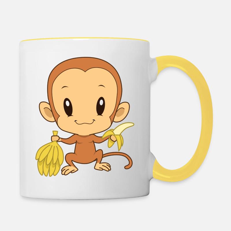 Freches Äffchen mit Bannane - Tasse zweifarbig - Weiß/Gelb
