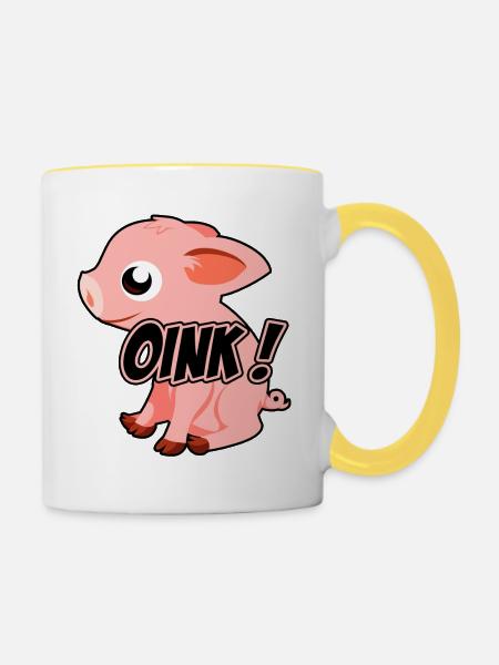 Oink Schweinchen - Tasse zweifarbig - Weiß/Gelb