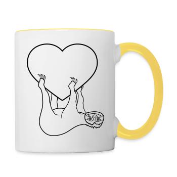 liebe herz faultier entspannen muede chillen haeng - Tasse zweifarbig - Weiß/Gelb - Rechts