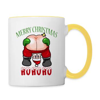 Frecher Weihnachtsmann Hintern - Tasse zweifarbig - Weiß/Gelb - Rechts