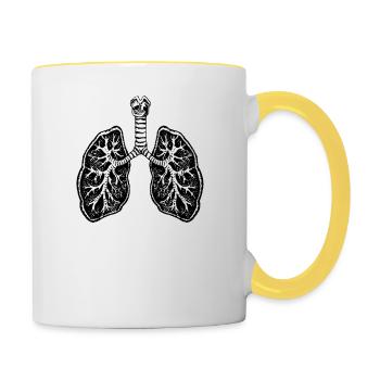 Lunge Lungenflügel Anatomie Atmen Atmung - Tasse zweifarbig - Weiß/Gelb - Rechts