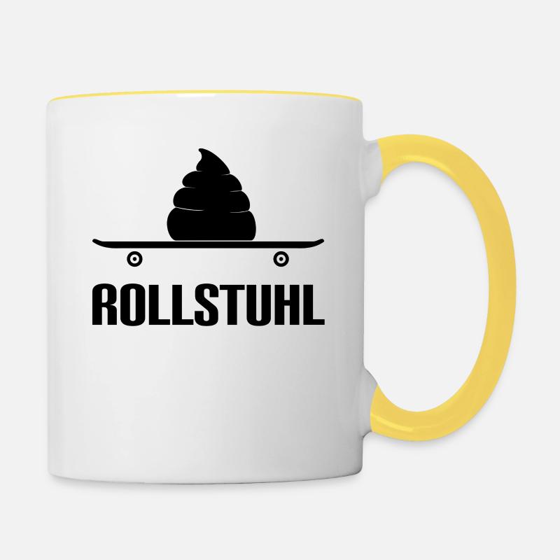Pilote de planche à roulettes en fauteuil roulant jeu de mots drôle - Mug contrasté - blanc/jaune