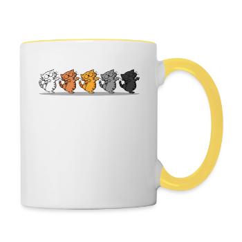 Linie tanzende Katze - Tasse zweifarbig - Weiß/Gelb - Rechts