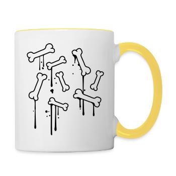 graffiti drops bones pattern dead many skeleton - Contrasting Mug - white/yellow - Right