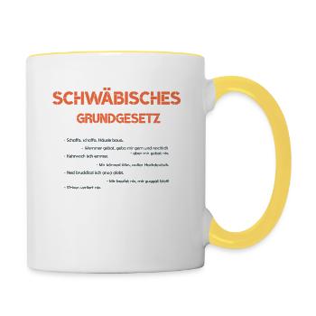 Schwäbisches Grundgesetz - Tasse zweifarbig - Weiß/Gelb - Rechts