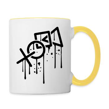 graffiti tropfen controller kontur cool X viereck - Tasse zweifarbig - Weiß/Gelb - Rechts