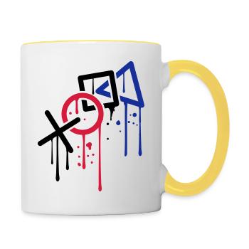 tropfen graffiti controller kontur cool X viereck - Tasse zweifarbig - Weiß/Gelb - Rechts