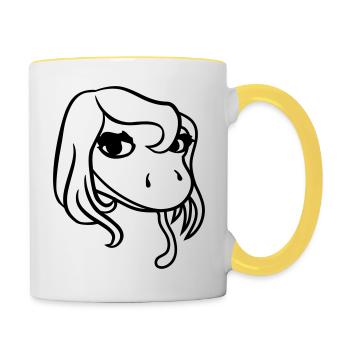gesicht kopf weiblich frau huebsch girl maedchen s - Tasse zweifarbig - Weiß/Gelb - Rechts