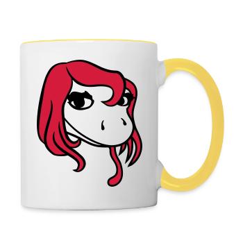 kopf gesicht weiblich frau huebsch girl maedchen s - Tasse zweifarbig - Weiß/Gelb - Rechts