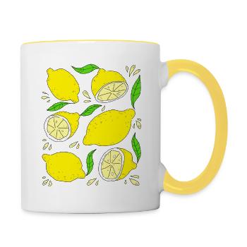 Spritzige saure Zitronen - Tasse zweifarbig - Weiß/Gelb - Rechts