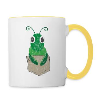 Sauterelle drôle dans la poche de poitrine utilisé look - Mug contrasté - blanc/jaune - Droite