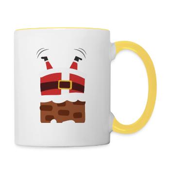 Père Noël de Noël cheminée aide - Mug contrasté - blanc/jaune - Droite