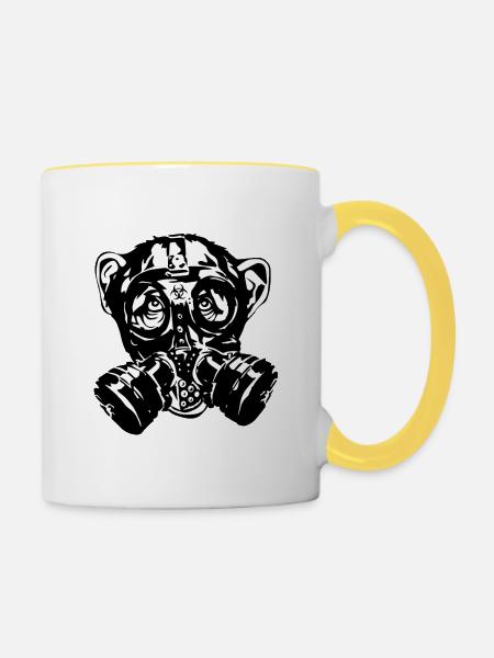 Affe mit Gasmaske als Geschenk - Tasse zweifarbig - Weiß/Gelb
