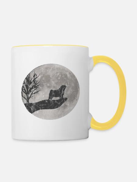 Mops Zeichnung Used Look - Tasse zweifarbig - Weiß/Gelb