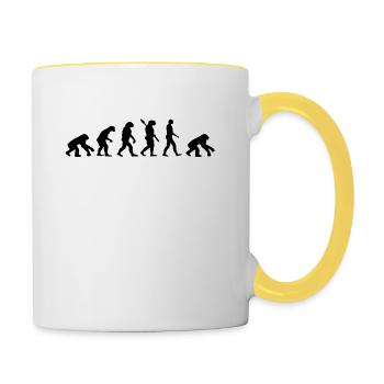Evolution Affe Mensch lustig Neandertaler Freak - Tasse zweifarbig - Weiß/Gelb - Rechts