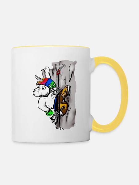 kletterndes Einhorn - Tasse zweifarbig - Weiß/Gelb