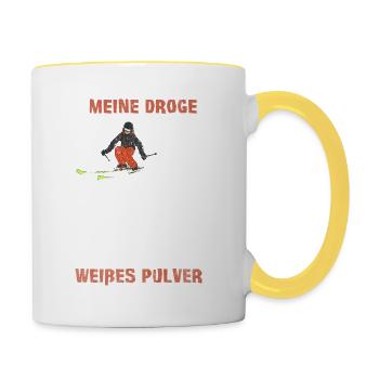 Ski Meine Droge Weißes Pulver Apres Ski Geschenk - Tasse zweifarbig - Weiß/Gelb - Rechts