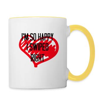 Cadeau Saint Valentin tellement heureux que j'ai balayé à droite - Mug contrasté - blanc/jaune - Droite