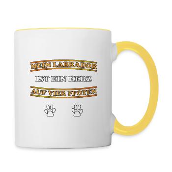 Mein Labrador ist ein Herz auf 4 Pfoten Geschenk - Tasse zweifarbig - Weiß/Gelb - Rechts