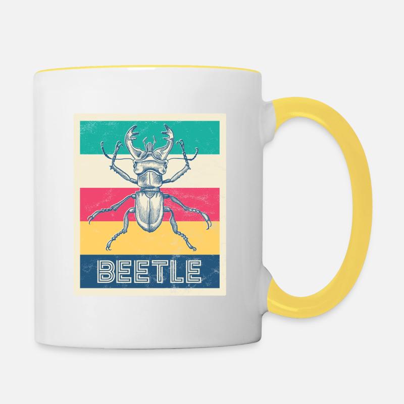 Retro Hirschkäfer "Beetle" - Tasse zweifarbig - Weiß/Gelb