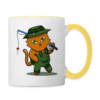 Angler Sport Fisherman Fisherman Cat Gift - Contrasting Mug - white/yellow - Right