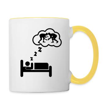 Wrestling catch catch dorm - Mug contrasté - blanc/jaune - Droite