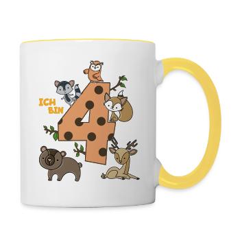 Birthday shirt 4 years Young girl Fox bear - Contrasting Mug - white/yellow - Right