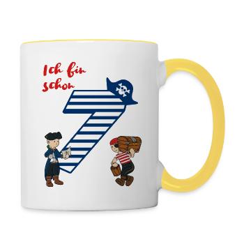 Birthday shirt 7 years old pirate pirate motive - Contrasting Mug - white/yellow - Right
