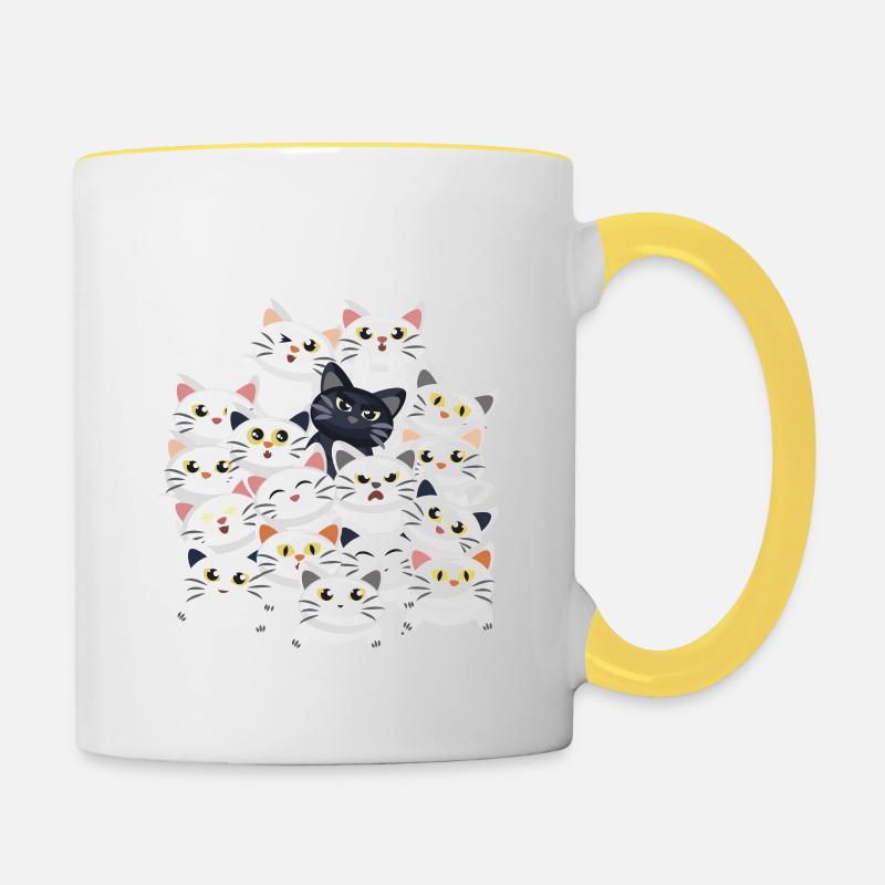Cats in the pile - Contrasting Mug - white/yellow