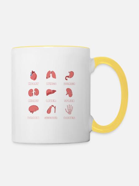 Organe Innereien Gedärme Arzt Mediziner Geschenk - Tasse zweifarbig - Weiß/Gelb