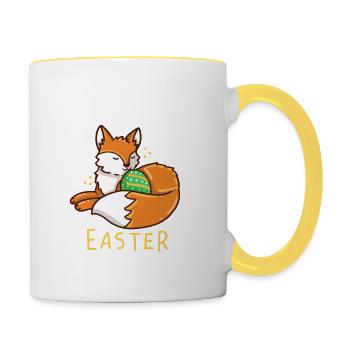 Fox - Vixen - Pâques - Joyeuses Pâques - Cadeau - Mug contrasté - blanc/jaune - Droite
