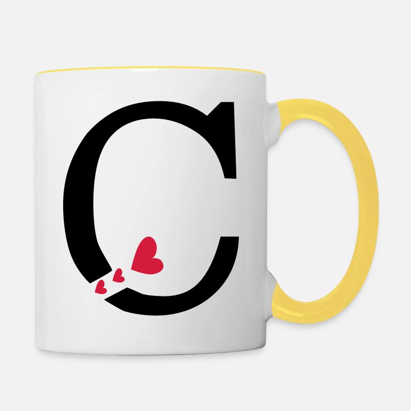 Capital letter C with hearts - Contrasting Mug - white/yellow