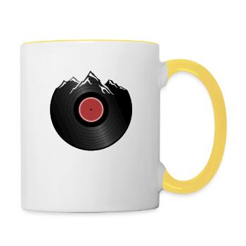 Vinyl Schallplatte Berge Kulisse Dj Geschenk - Tasse zweifarbig - Weiß/Gelb - Rechts
